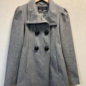 Black Rivet Charcoal Double-Breasted Pea Coat